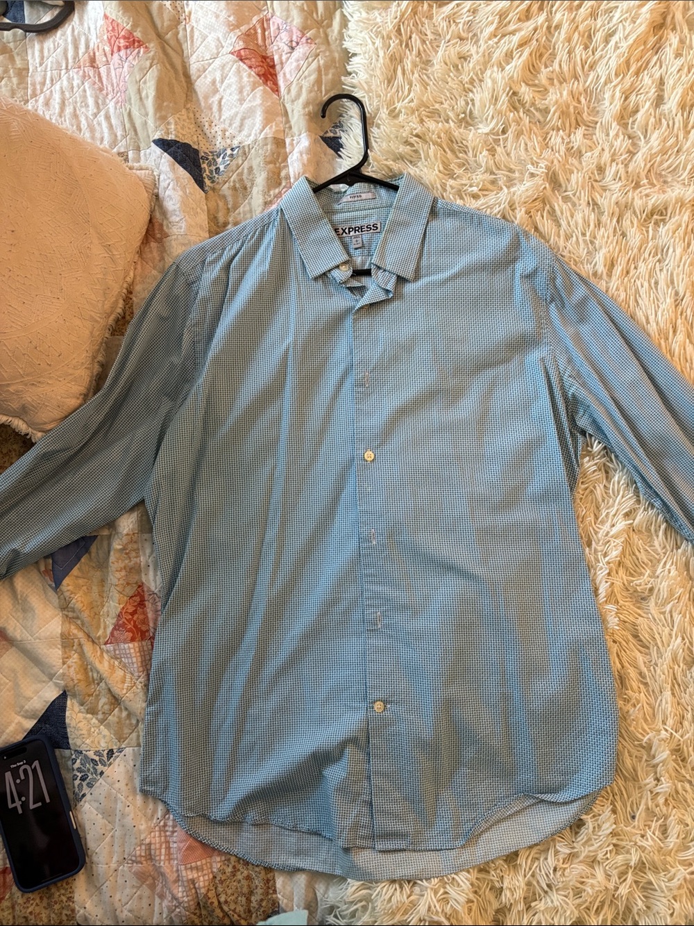 Express Light Blue Micro-Check Men's Dress Shirt